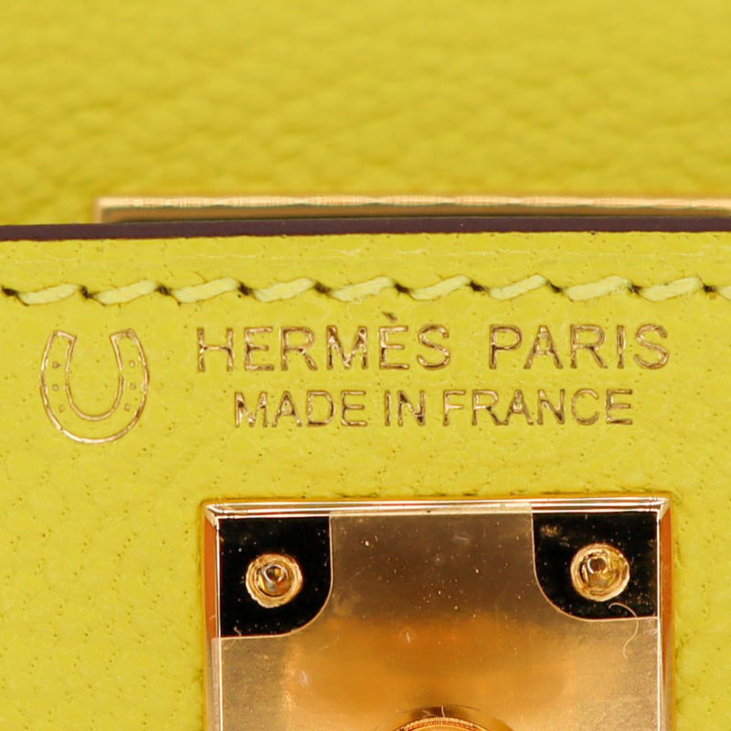 Herm�s Kelly Mini II HSS Jaune Citron/Rose Sakura Ch√®vre Leather Rose Gold Hardware