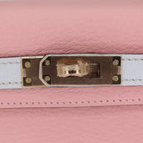 Herm�s Kelly Mini II HSS Rose Sakura/Bleu Brume Ch√®vre Leather Permabrass Hardware