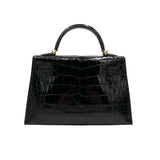 Herm√®s Mini Kelly II Black Shiny Crocodile Gold Hardware