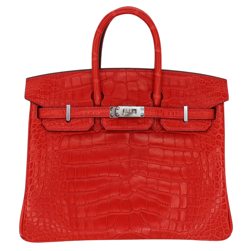 Hermès 25cm Birkin Geranium Matte Alligator Palladium Hardware