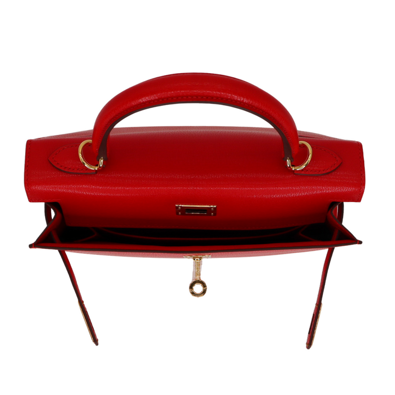 Hermès 25cm Kelly Sellier Rouge De Coeur Chèvre Leather Gold Hardware